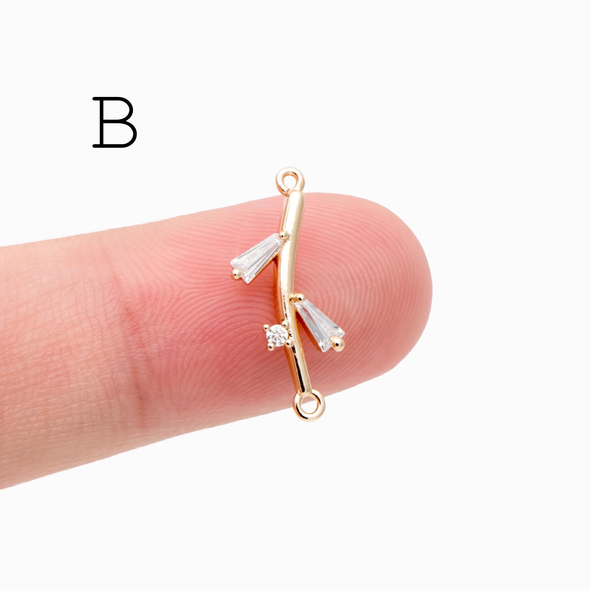 10pcs CZ pave Gold Leaf Charm Connectors , 18K Gold plated Brass Branch Pendants (GB-3145)
